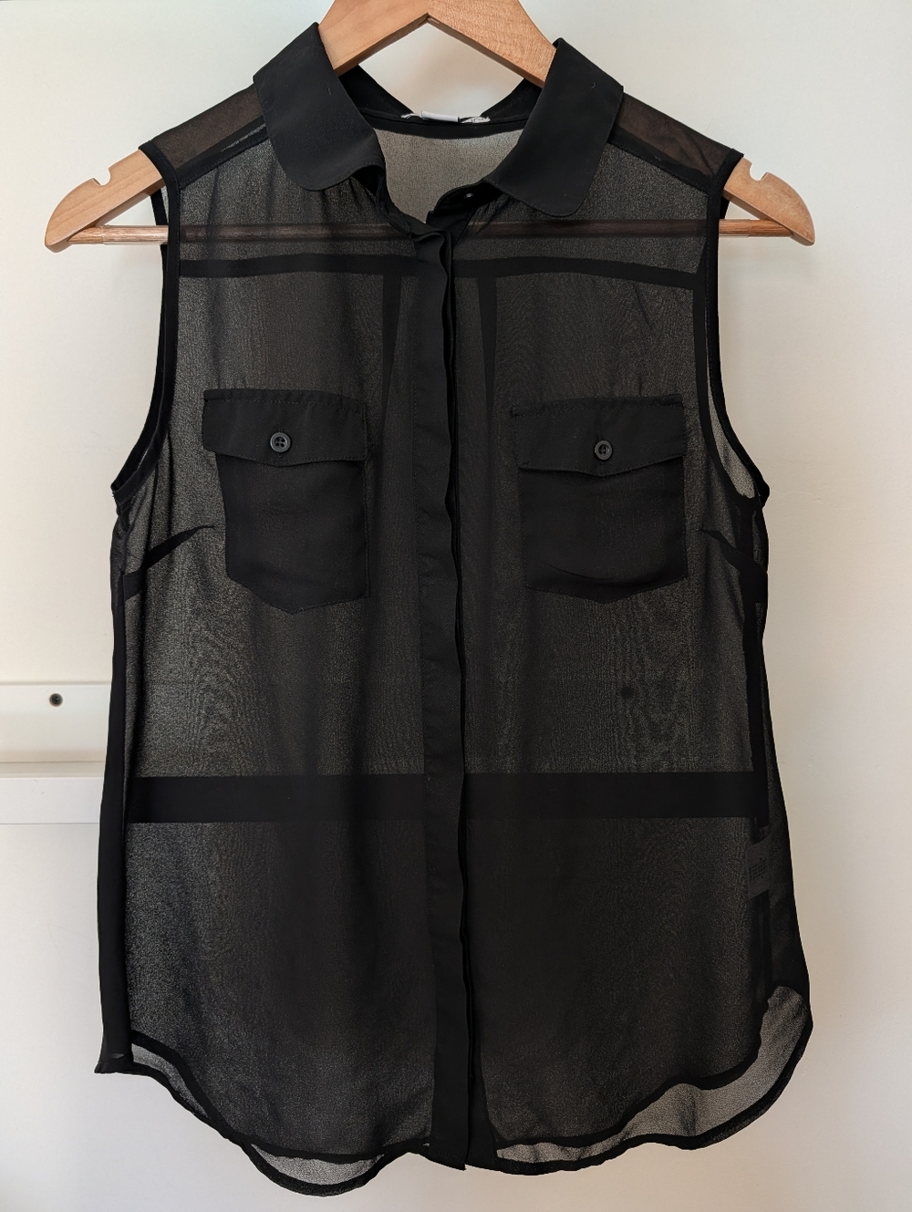 Cotton On Black Sheer Flowy Chiffon Sleeveless Button-Up Blouse Top Womens XS
